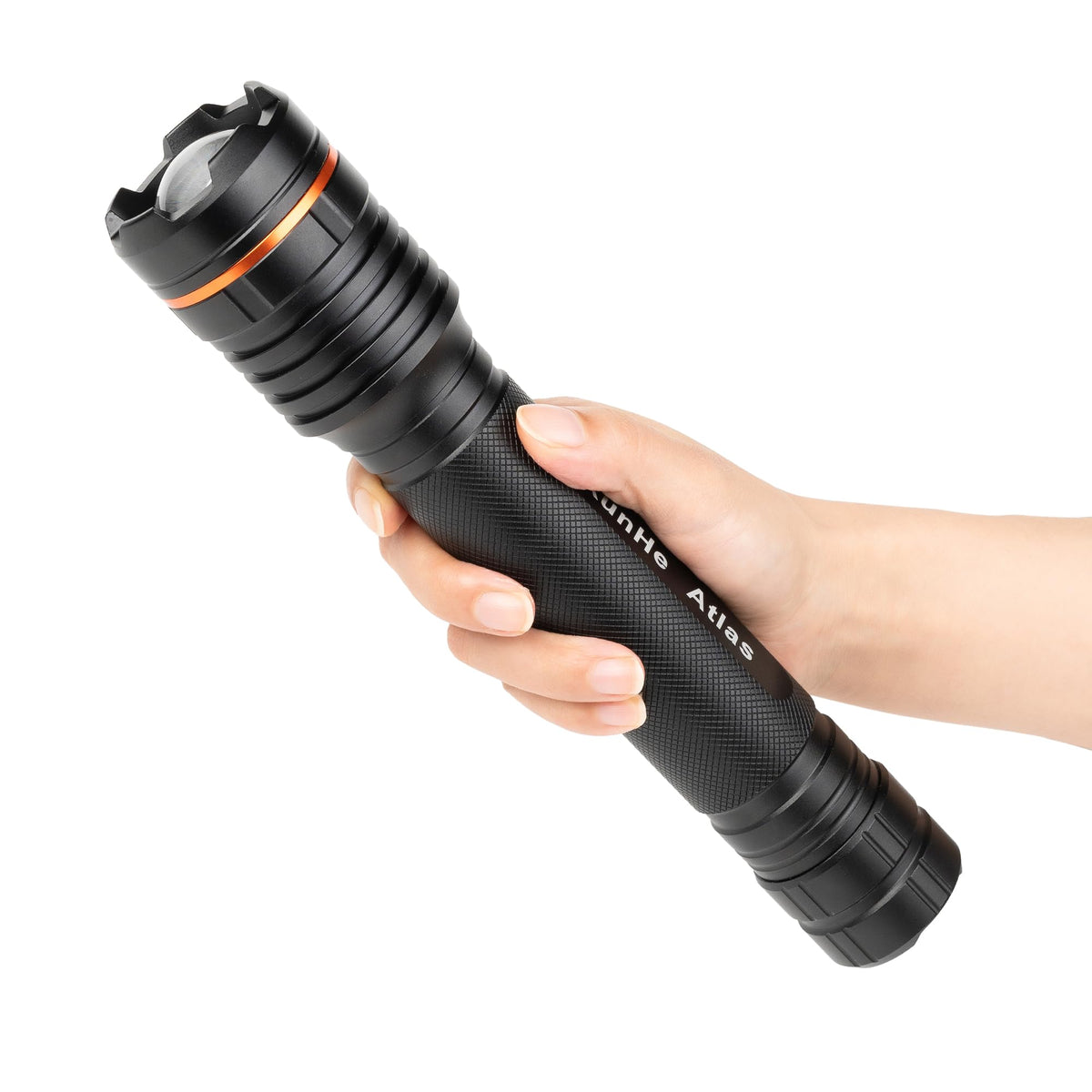 KunHe heavy duty flashlight with zoomable beam for long-range outdoor visibility.