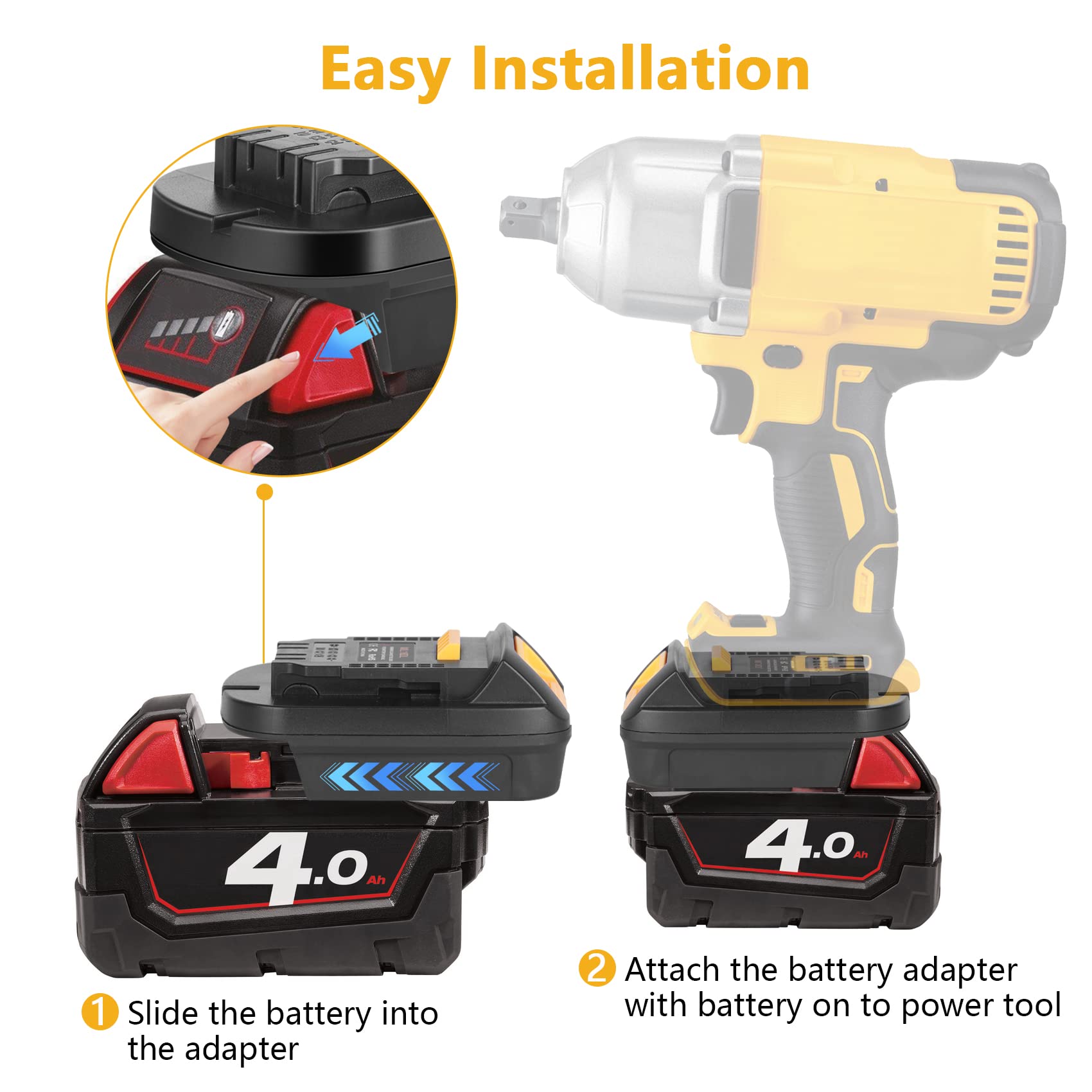 KUNLUN MIL18DL adapter compatibility list highlights supported Milwaukee models