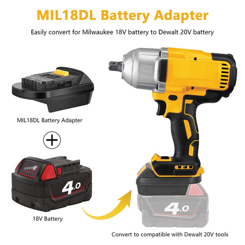 KUNLUN MIL18DL in-use with Milwaukee M18 connected to a Dewalt tool