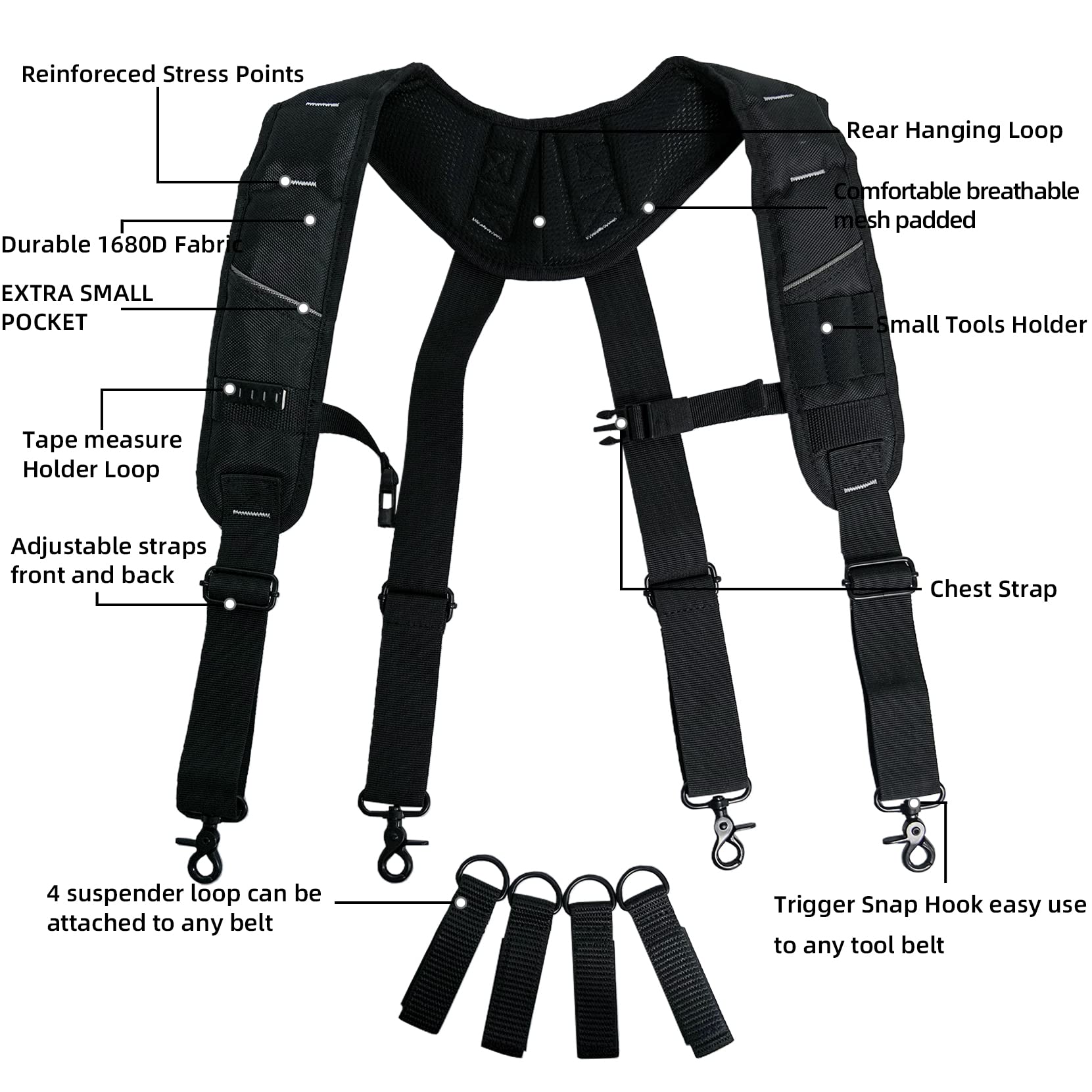 KUNN tool belt suspenders side view showing attachment loops for quick access