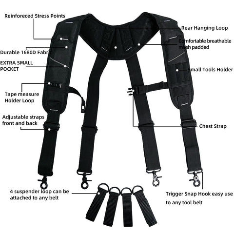 KUNN tool belt suspenders side view showing attachment loops for quick access