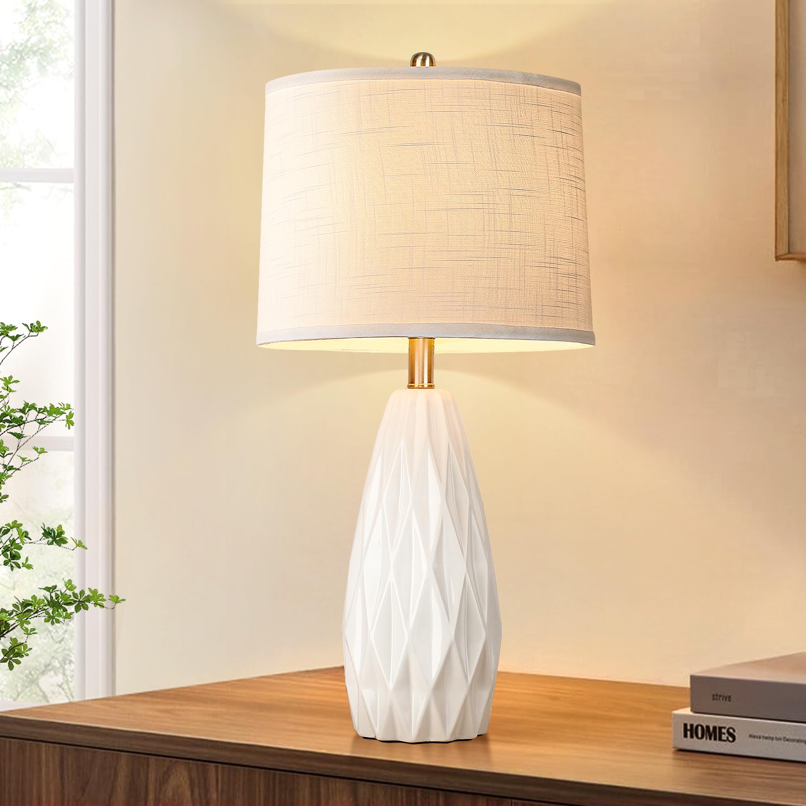 KunruiTAI 25 inch ceramic table lamp with geometric base for stylish ambient lighting