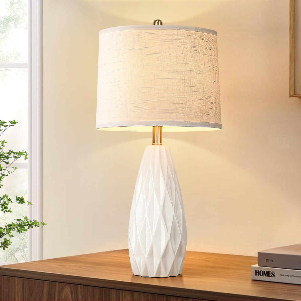 KunruiTAI 25 inch ceramic table lamp with geometric base for stylish ambient lighting