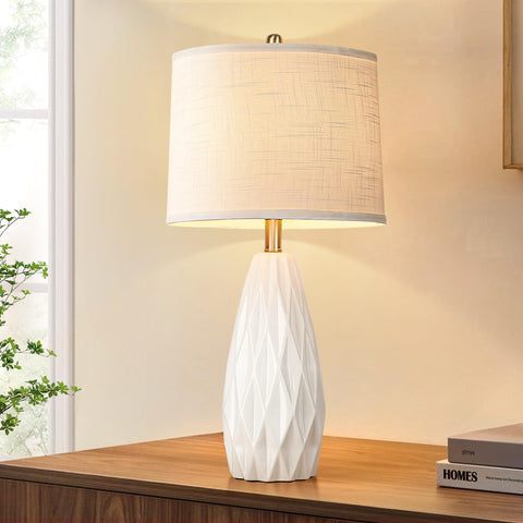 KunruiTAI 25 inch ceramic table lamp with geometric base for stylish ambient lighting