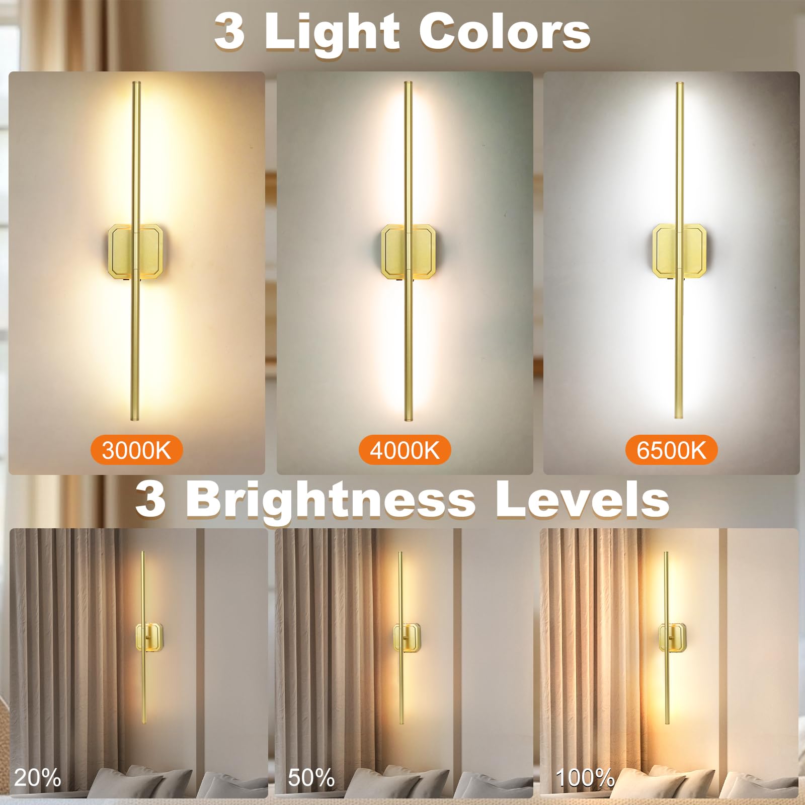 KunruiTAI 3CCT dimmable sconce enables warm to cool lighting for any mood