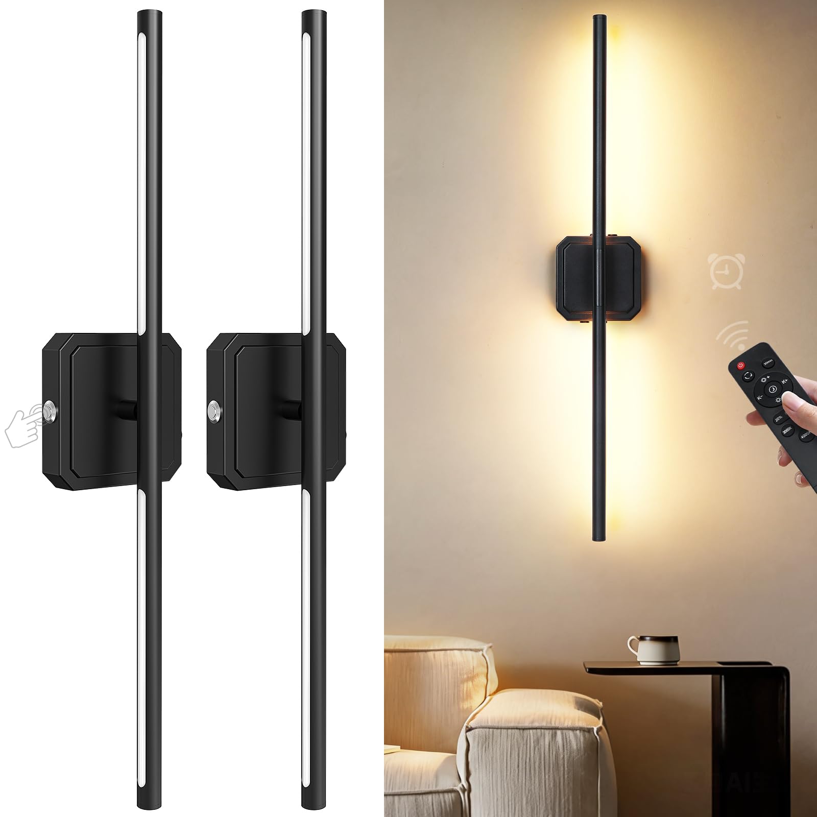 KunruiTAI battery-operated wall sconces in a 2-pack for versatile room lighting