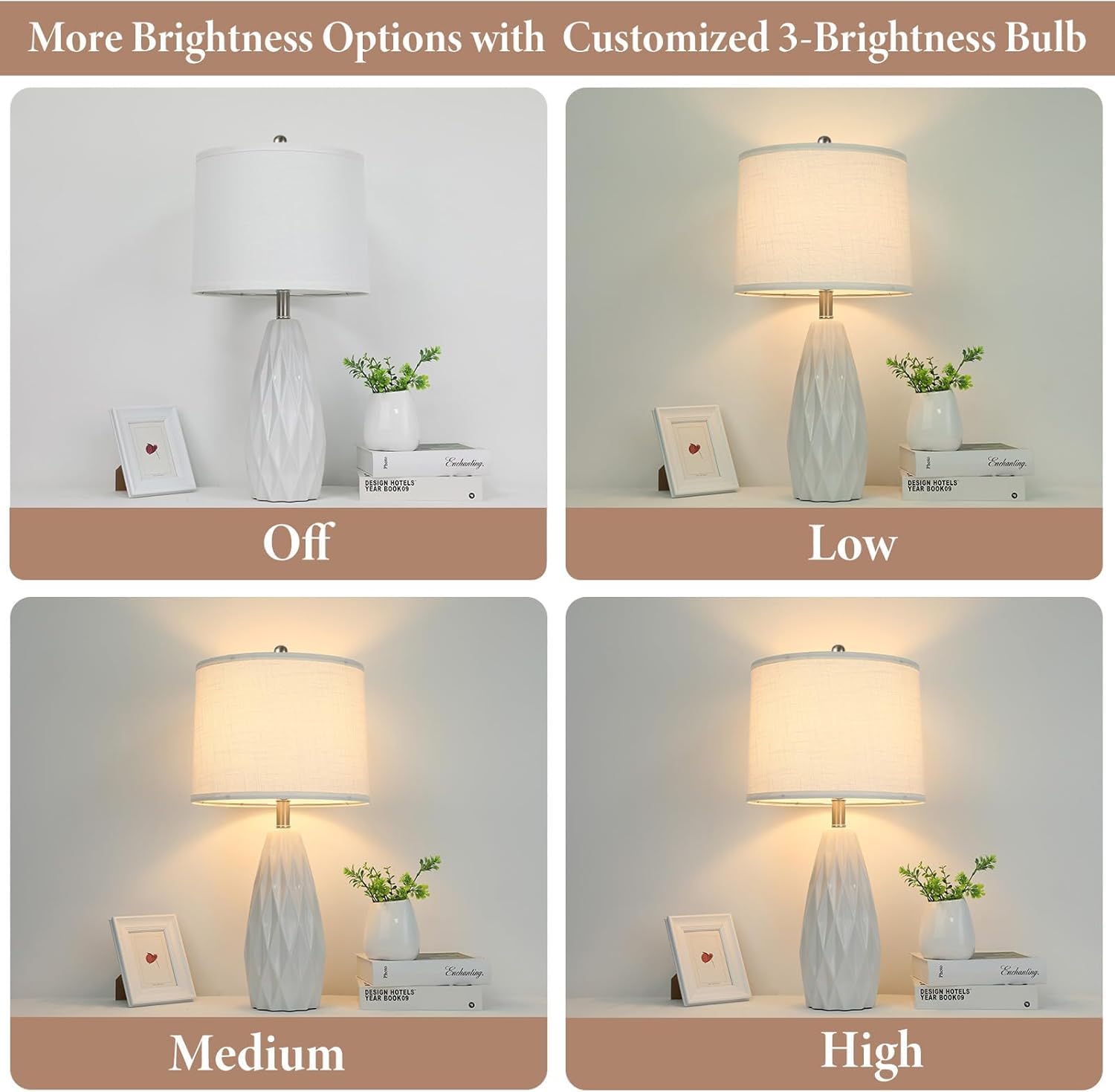 KunruiTAI bedside lamp with included LED bulbs for easy setup