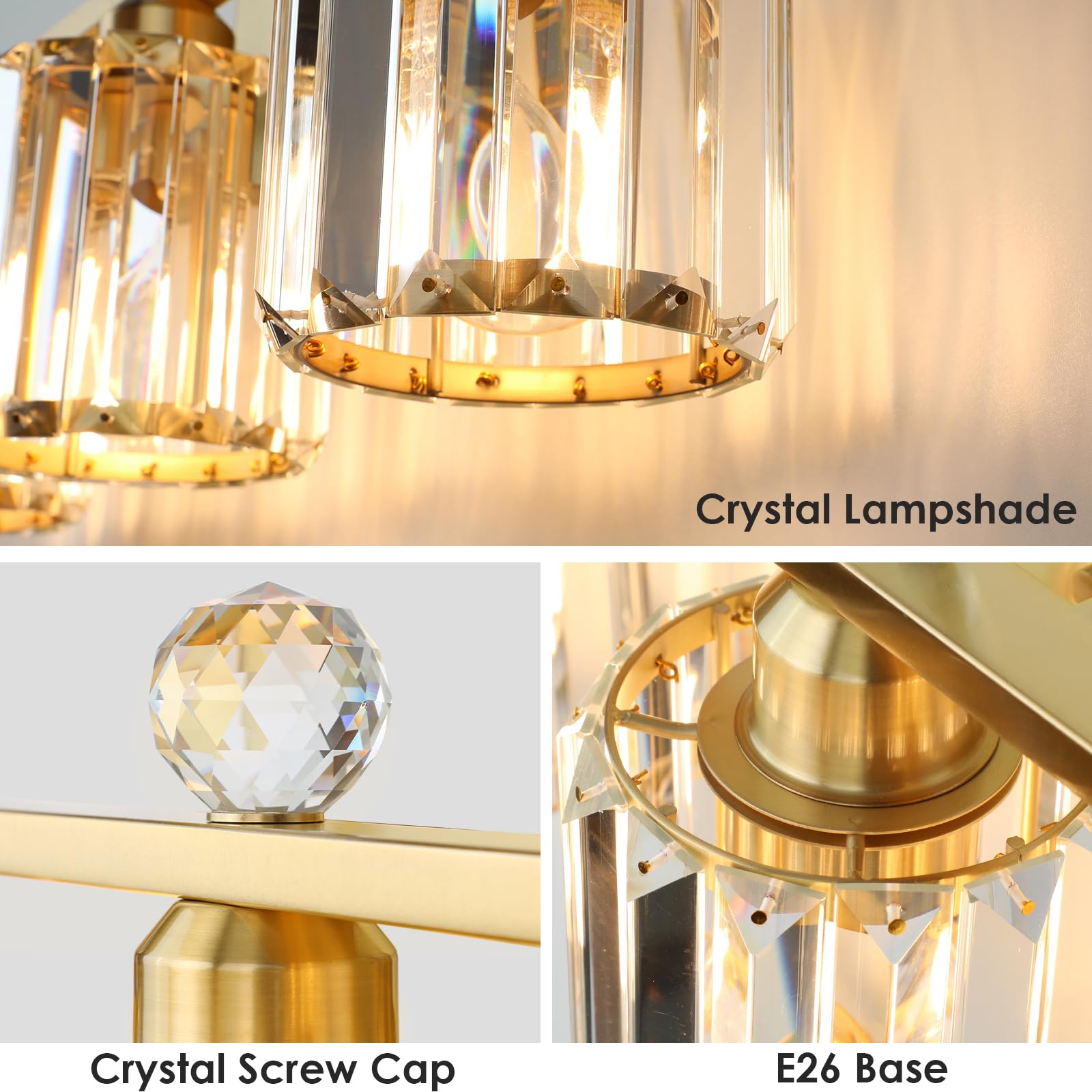 Clear crystal glass shade on KunruiTAI light for radiant bathroom illumination
