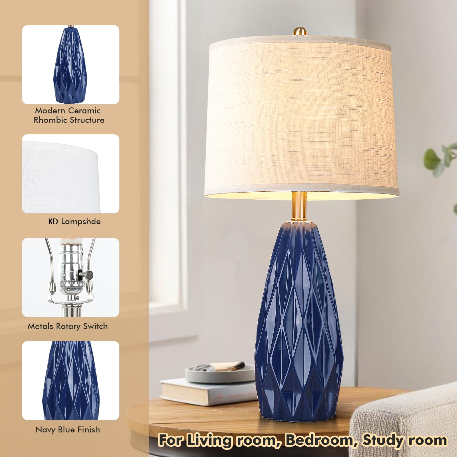 KunruiTAI dimmable bedside lamp with rotary control for adjustable brightness.