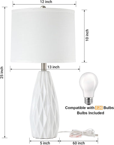 KunruiTAI white ceramic table lamp dimmable for bedroom or living room