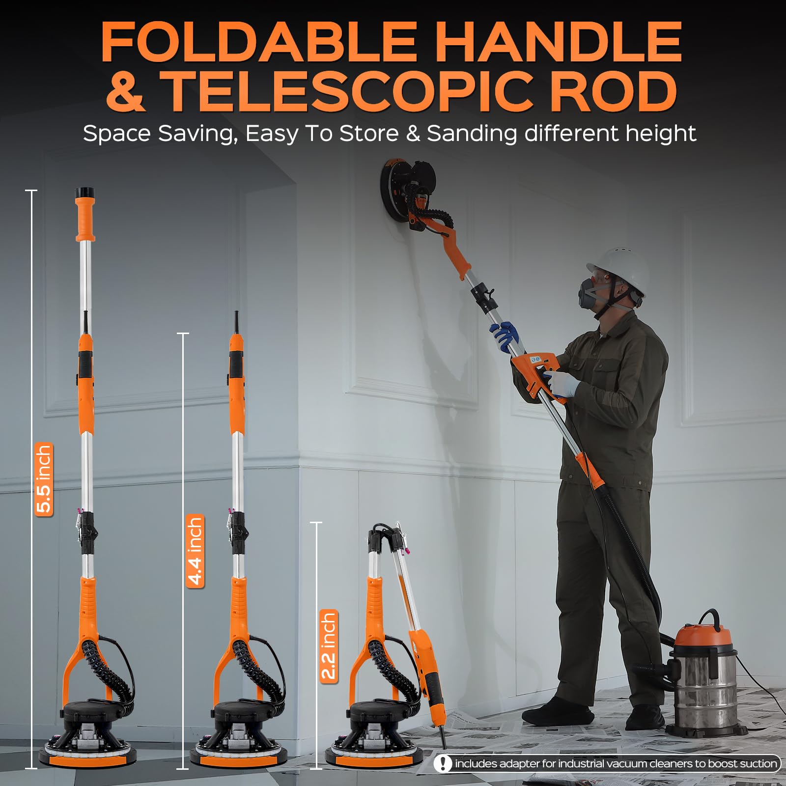 KUPERIA 8.5A motor powers smooth sanding on drywall surfaces