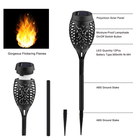Kurifier flame torch lights emitting a warm glow at dusk
