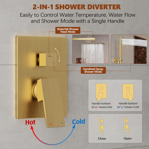Kurpot 2-in-1 diverter enables smooth shower mode switching.
