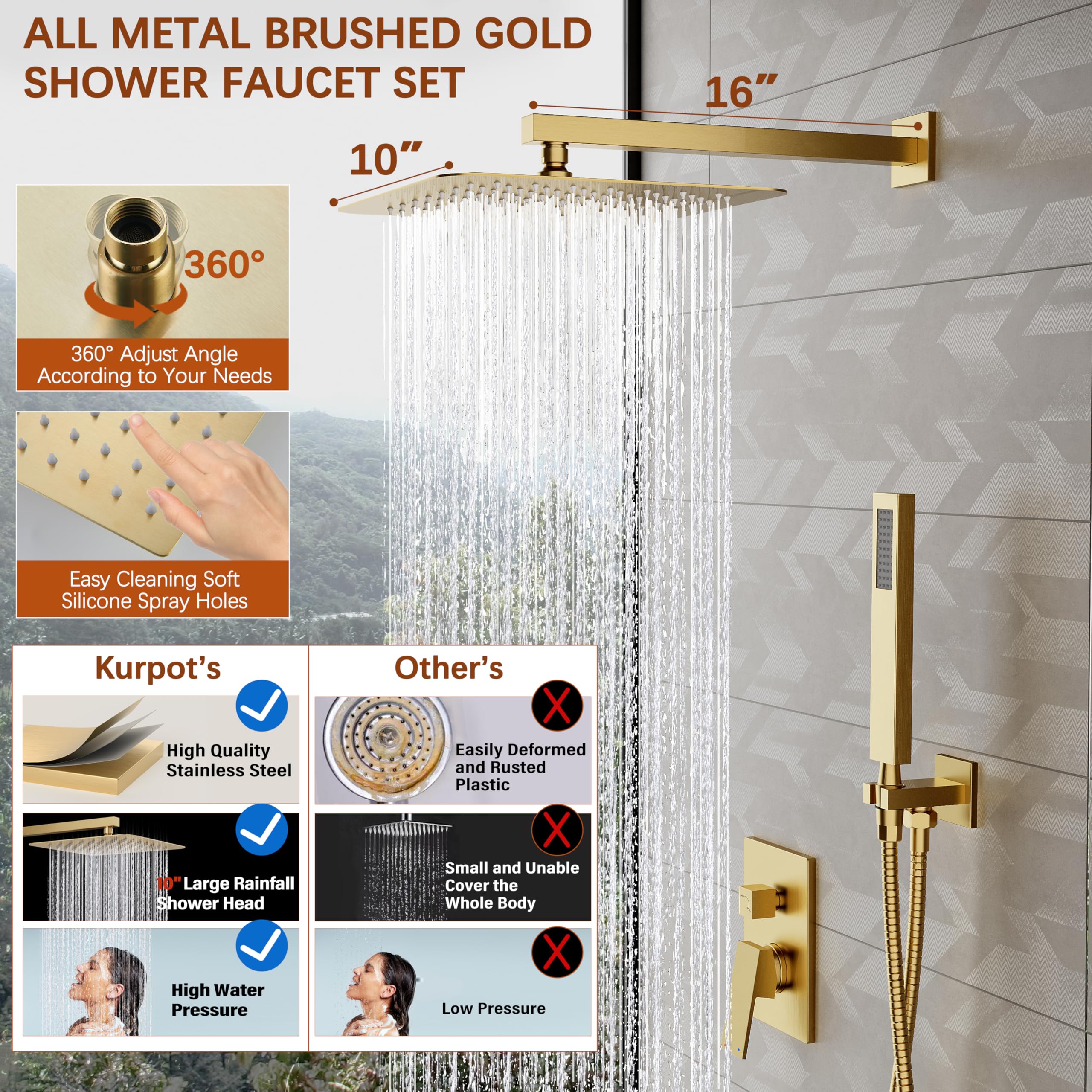 Kurpot 59-inch hose reaches every corner for thorough rinsing.