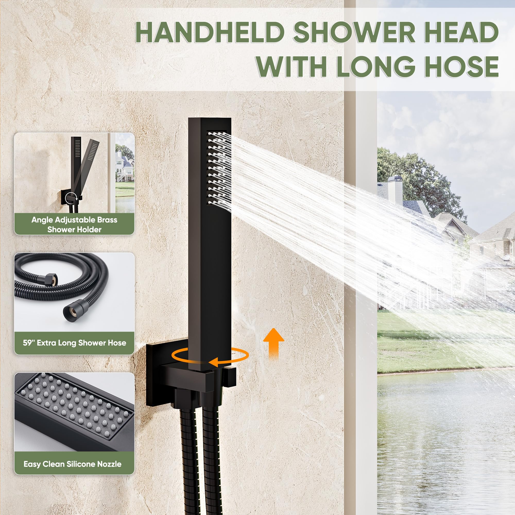 Kurpot shower arm and holder position heads for easy access