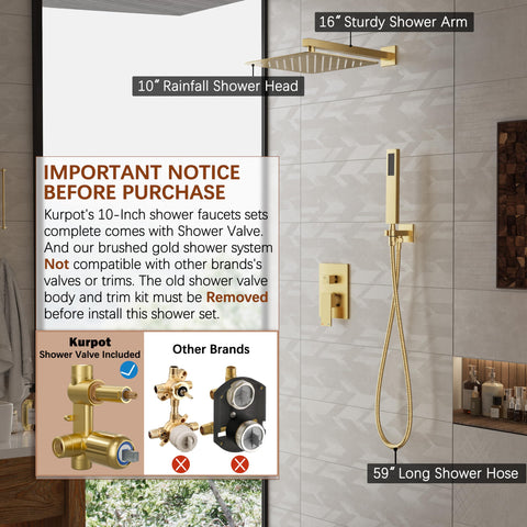 Kurpot brushed gold valve and trim for durable, easy maintenance.
