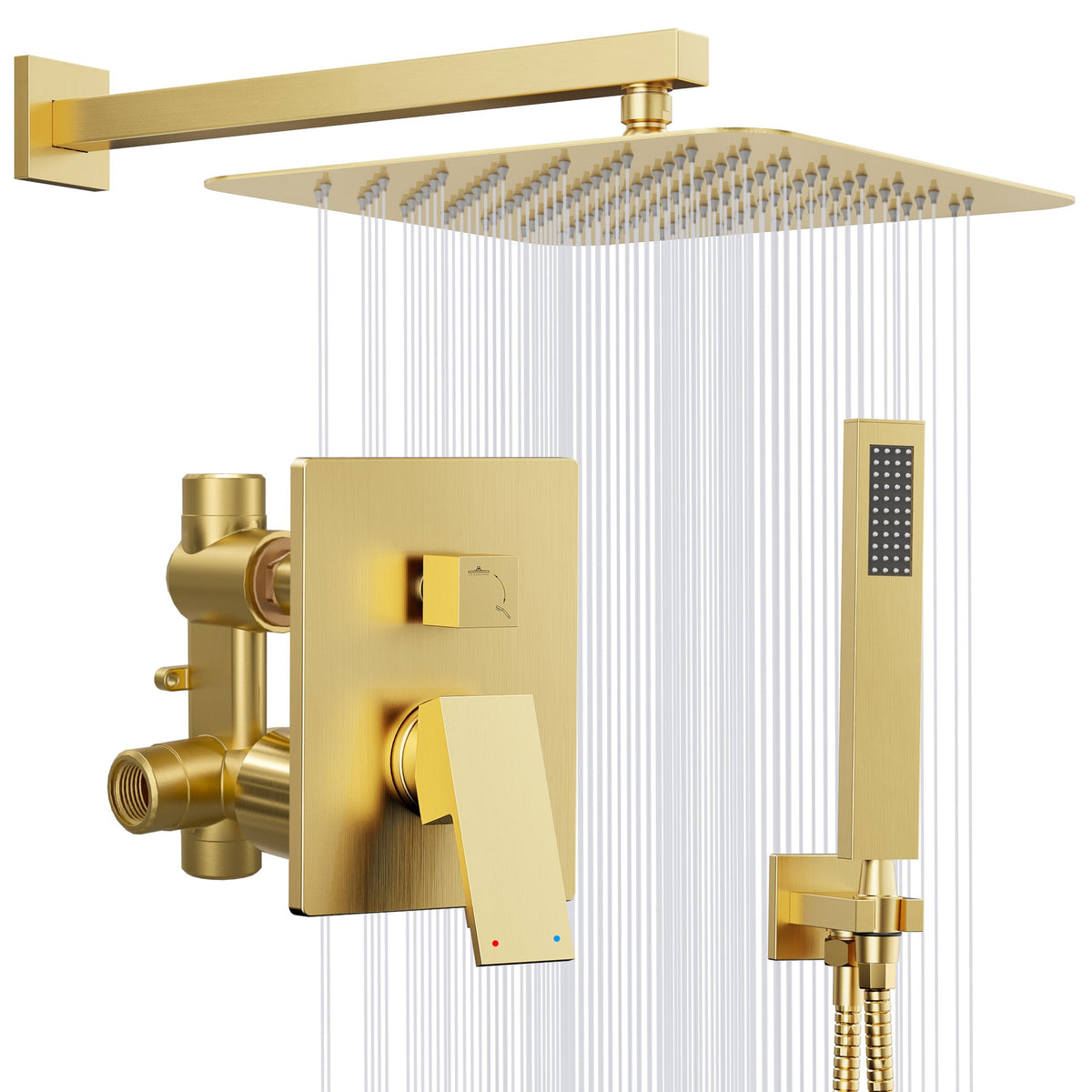 Kurpot Gold Shower System: gold shower head and handheld combo for versatile rinsing.
