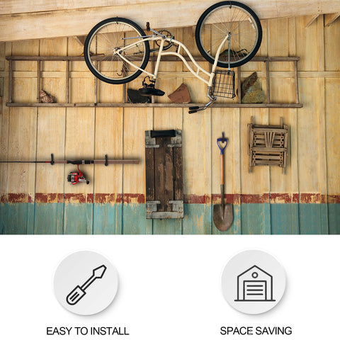 KURUI versatile storage for bikes, ladders, skis and more in a garage.