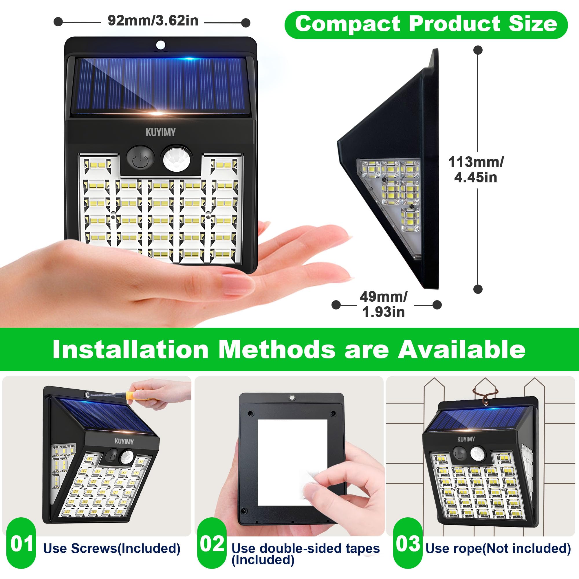 Kuyimy solar lights three modes controlled by front switch