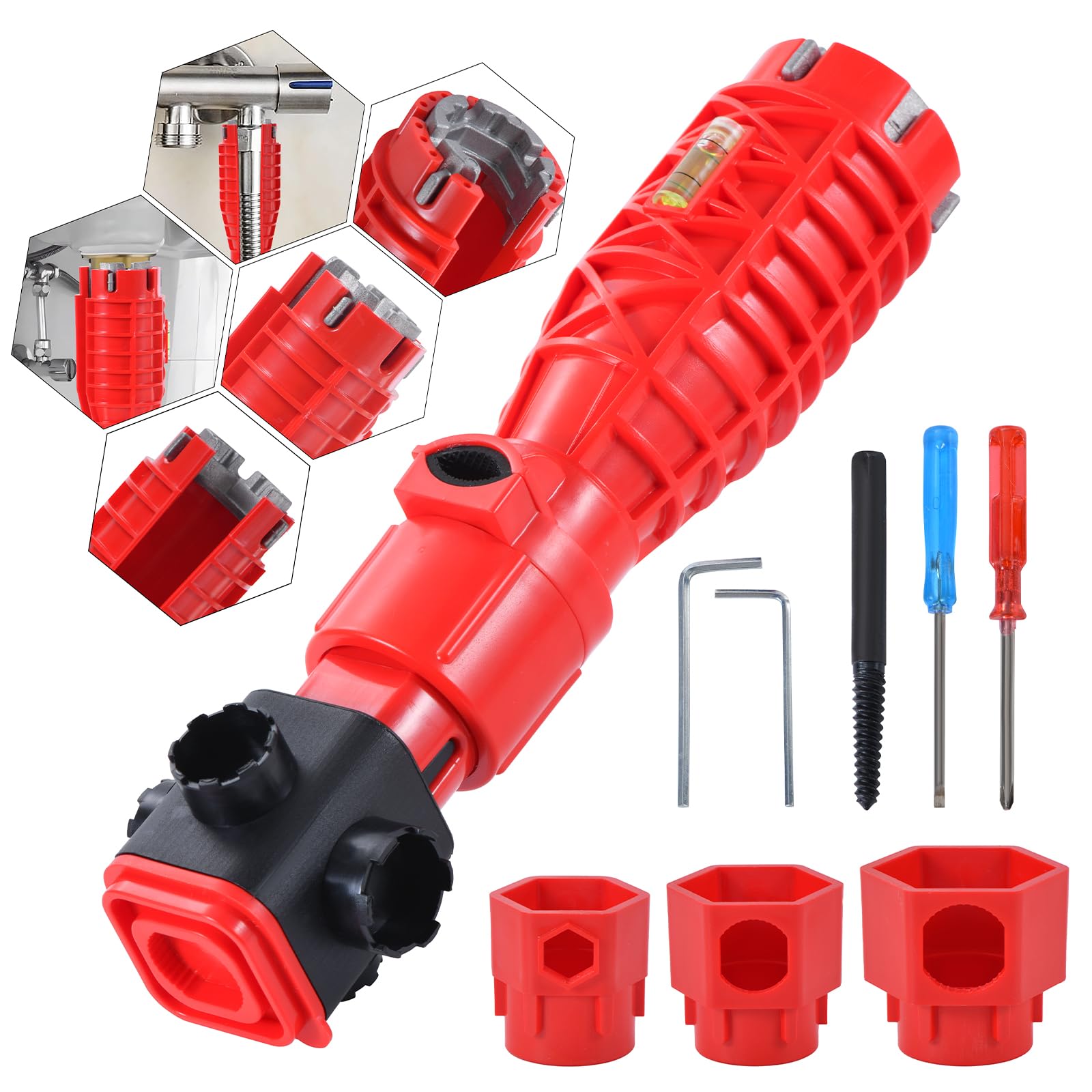 KUZIUA 25-in-1 faucet installation wrench in action for easy under-sink access.