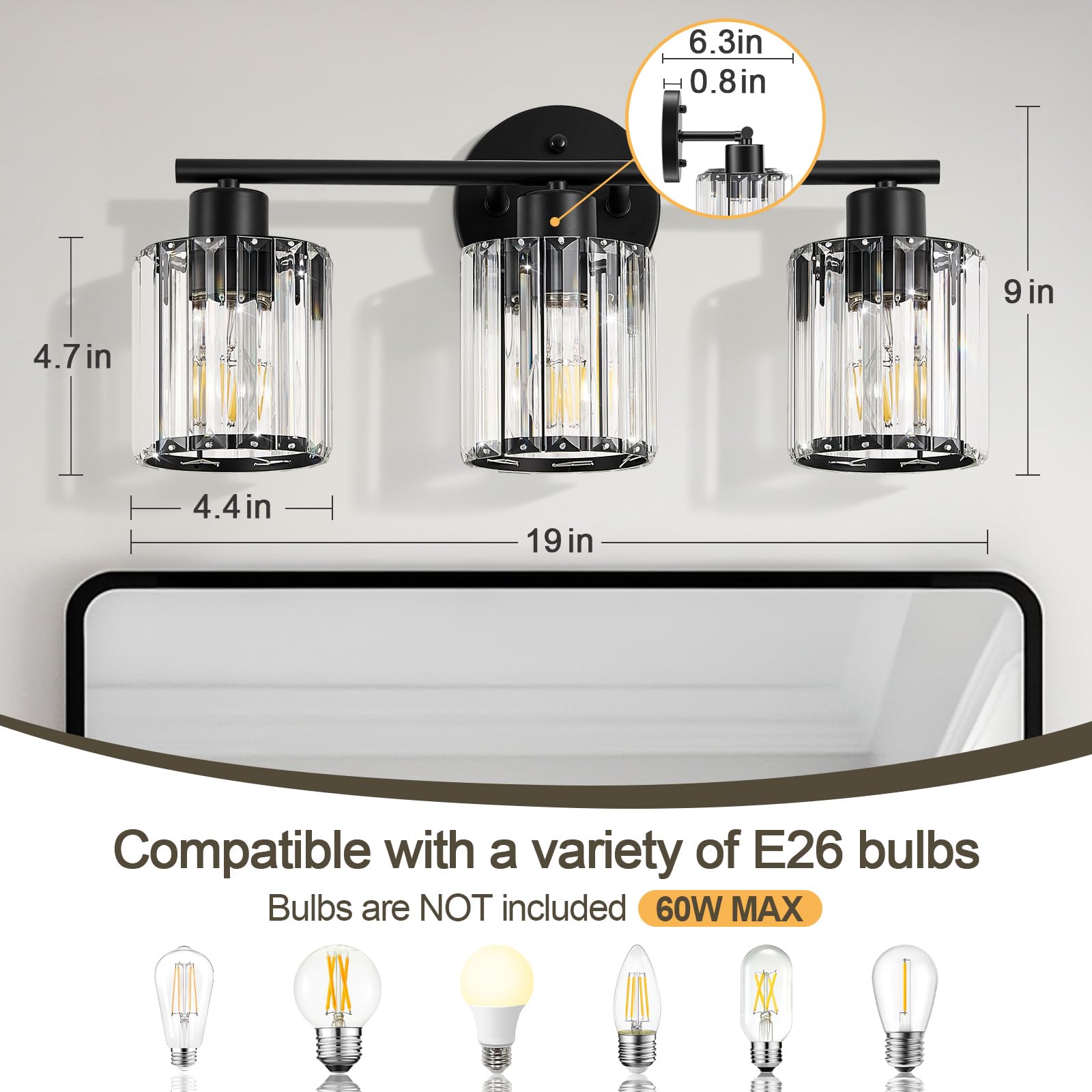 Kvhiiw black metal frame vanity light adds modern sophistication to any bathroom.