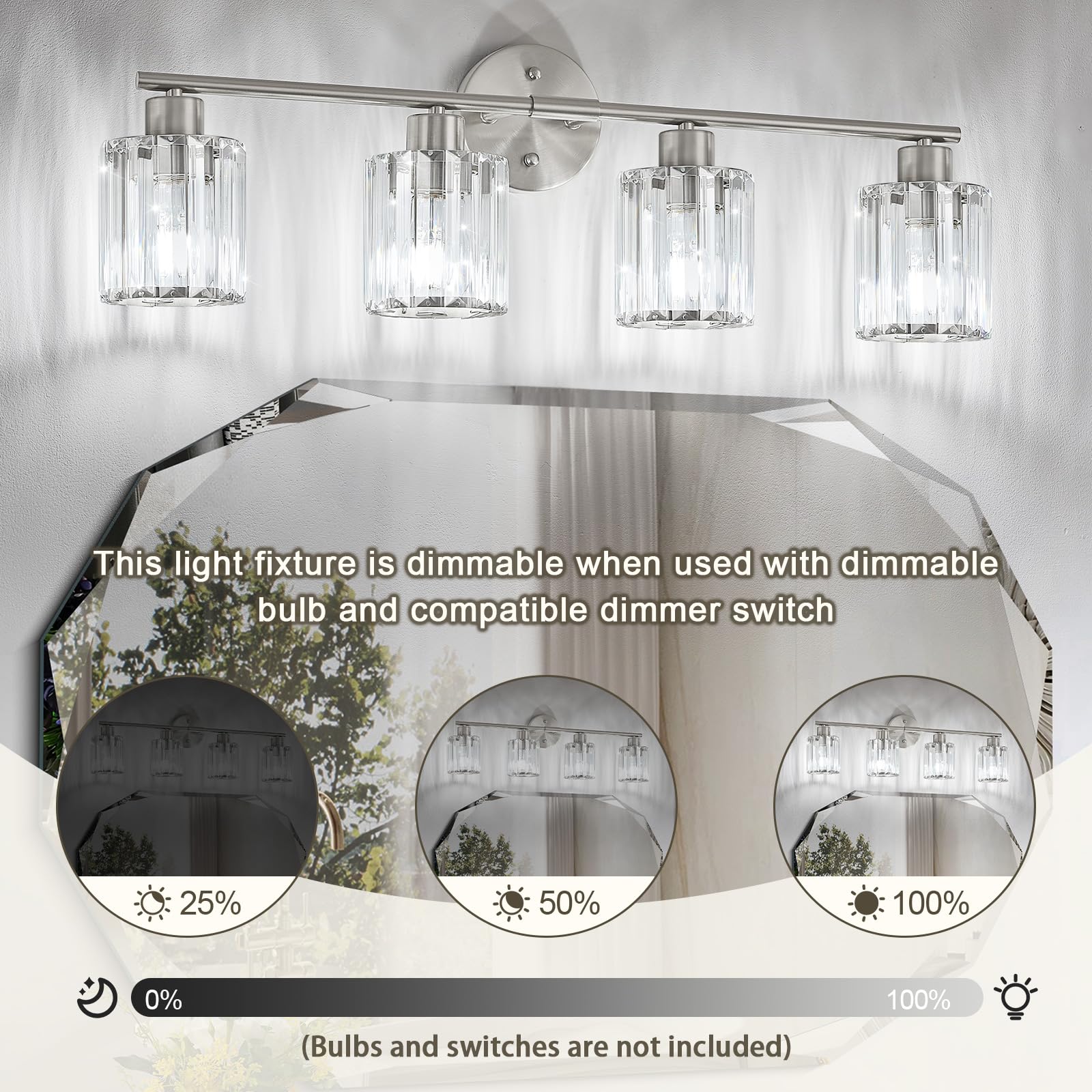 Kvhiiw brushed nickel crystal vanity light shade for a modern bathroom style