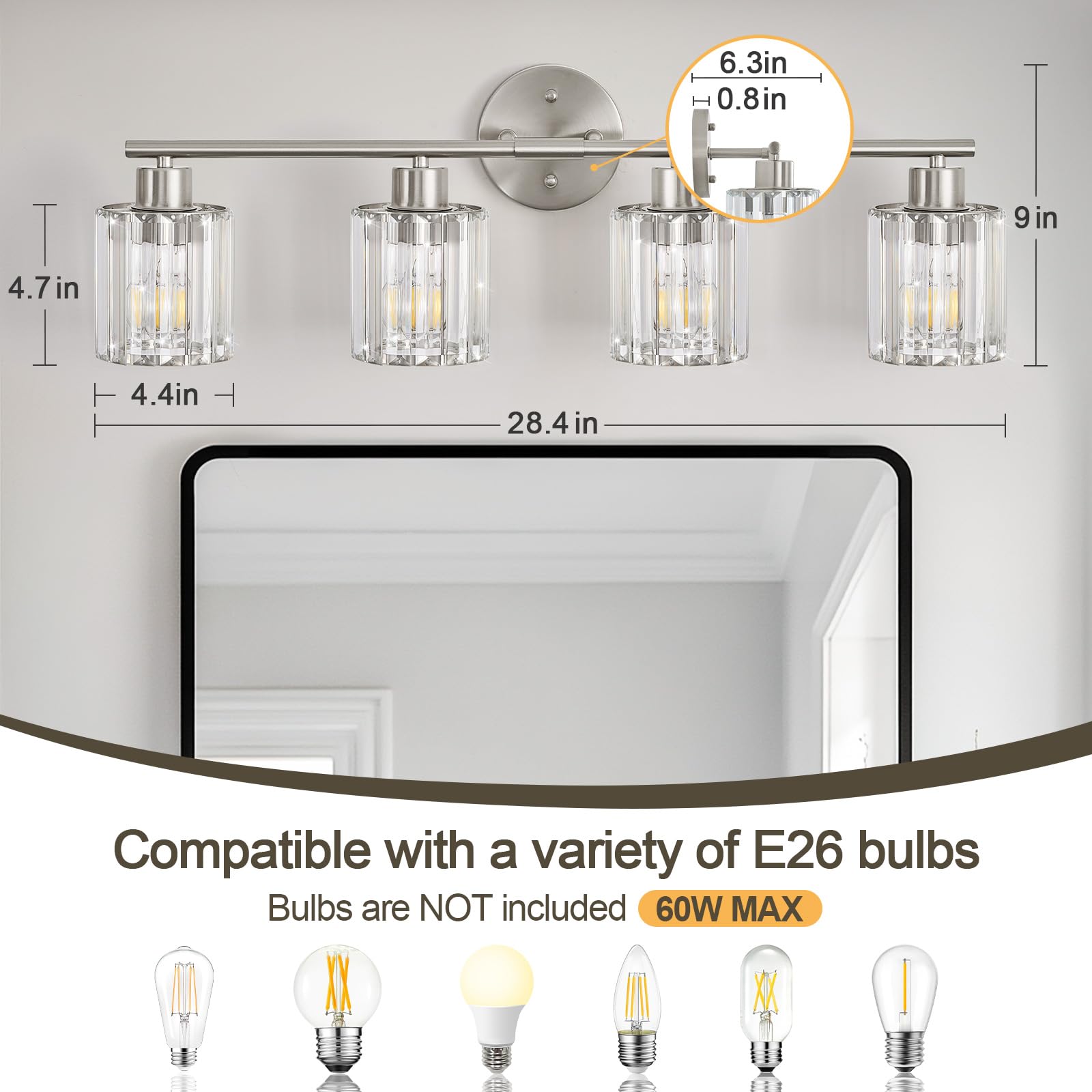 Kvhiiw crystal bathroom light fixture angled view showing crystal facets for a luxe look