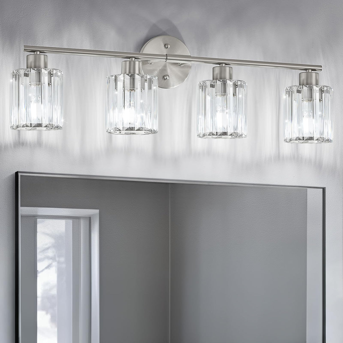 Kvhiiw crystal bathroom light fixture with four crystals brightens the vanity area for morning routines