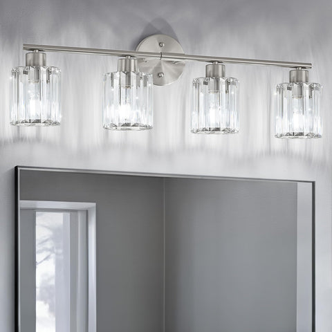Kvhiiw crystal bathroom light fixture with four crystals brightens the vanity area for morning routines