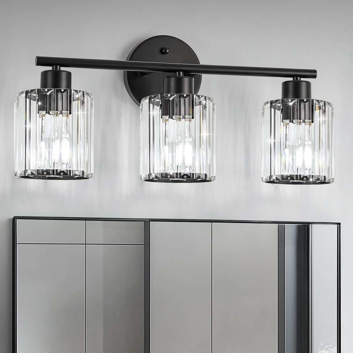Kvhiiw crystal bathroom light with triangle shade brightens mirrors with crystal elegance.