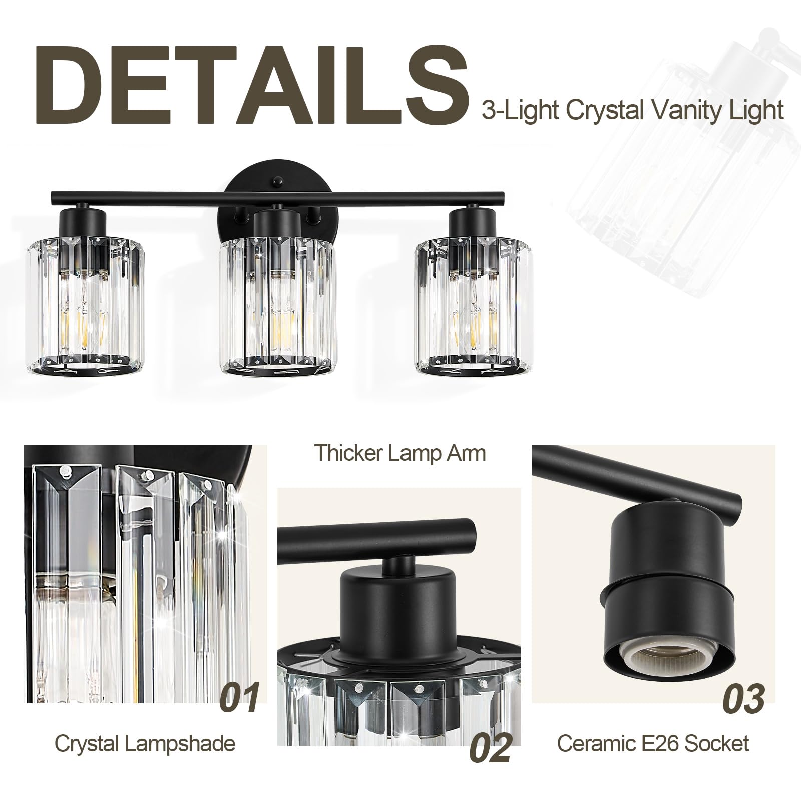 Kvhiiw mirror-ready fixture complements bathroom décor with premium crystals.