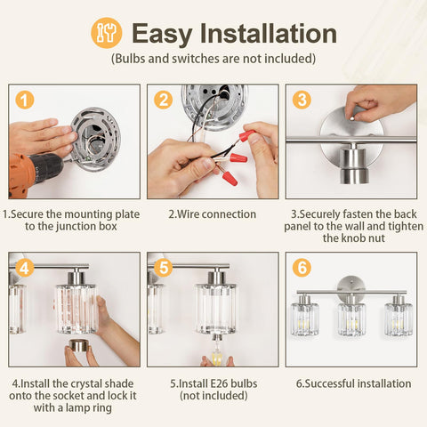 Kvhiiw crystal vanity light suitable for restrooms, bedrooms, and kitchens