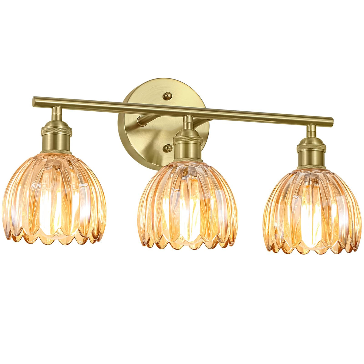 Kvhiiw vintage 3-light vanity light with amber tulip glass for warm bathroom ambiance
