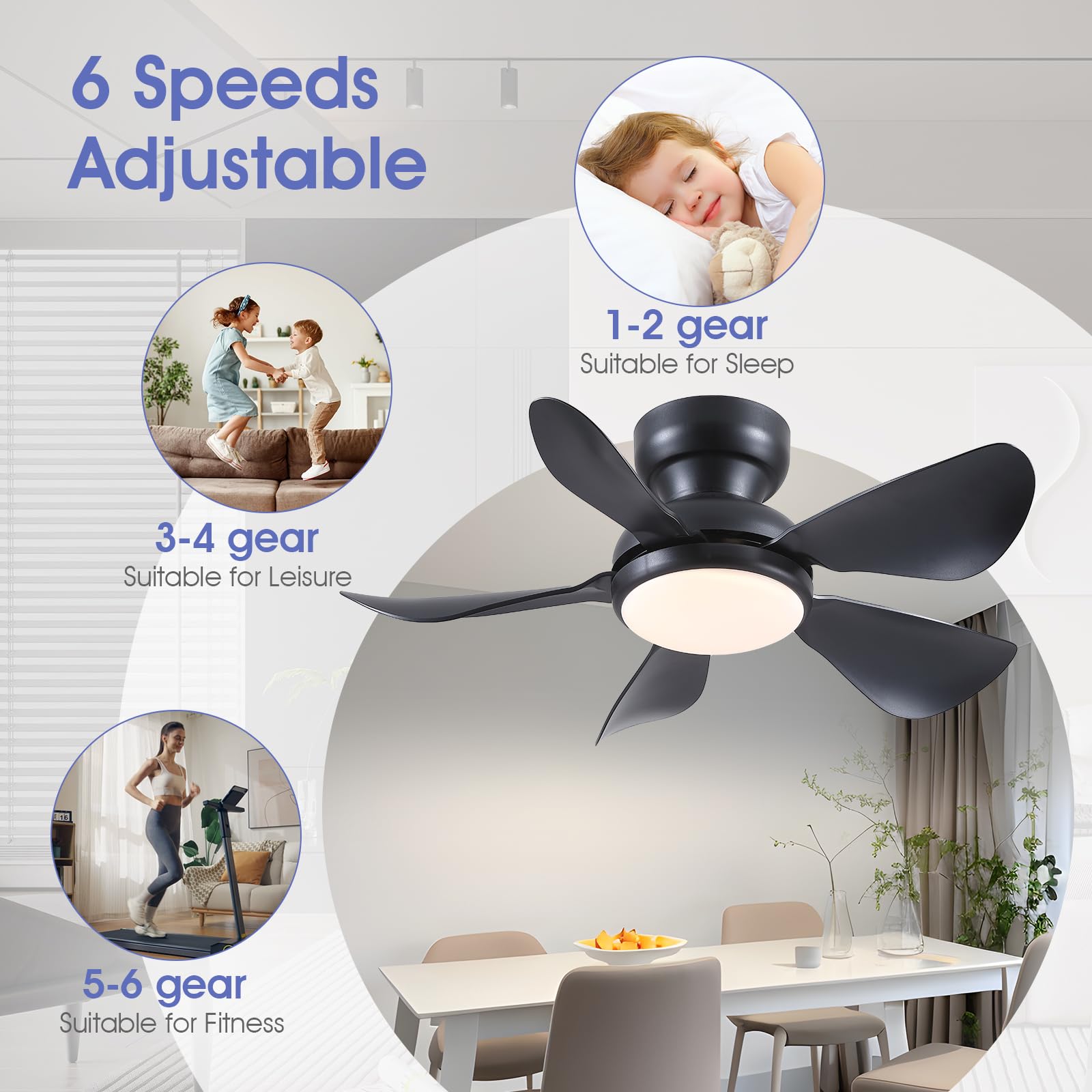 Kviflon 32in fan with dimmable LED, adjustable color temperature.