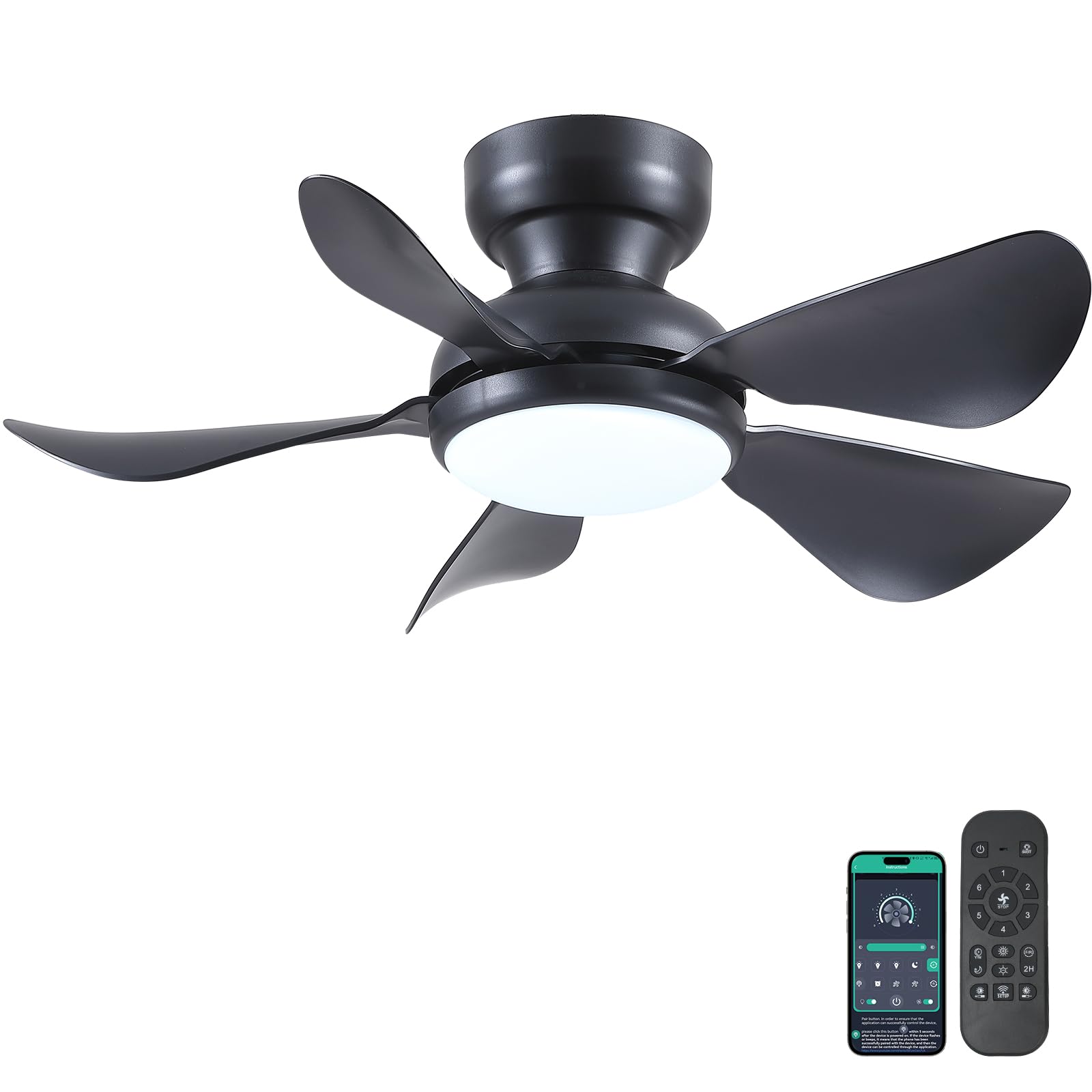 Kviflon 32in modern flush-mount fan with light, ideal for bedrooms.