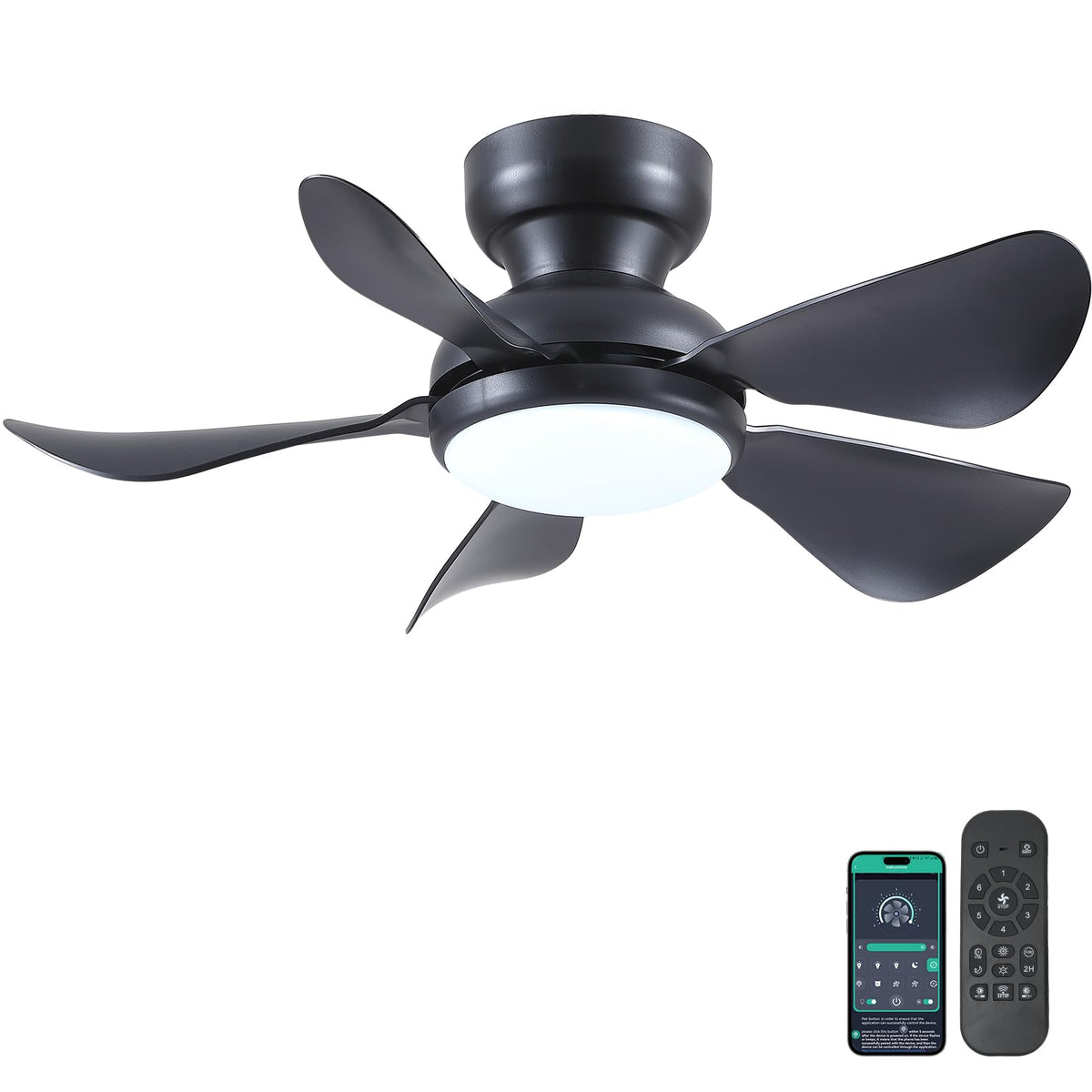 Kviflon 32in modern flush-mount fan with light, ideal for bedrooms.