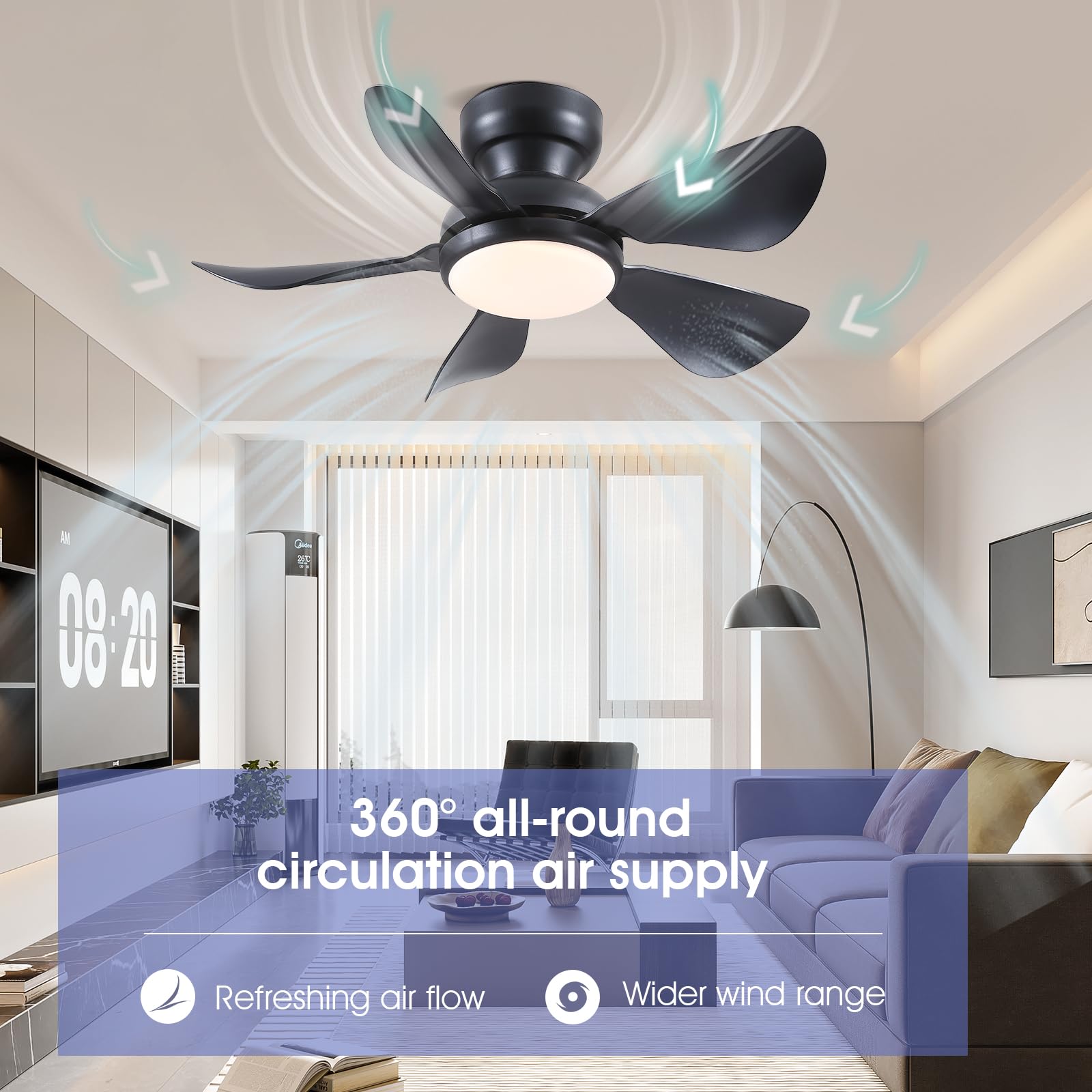 Kviflon flush-mount design suits low ceilings with sleek style.