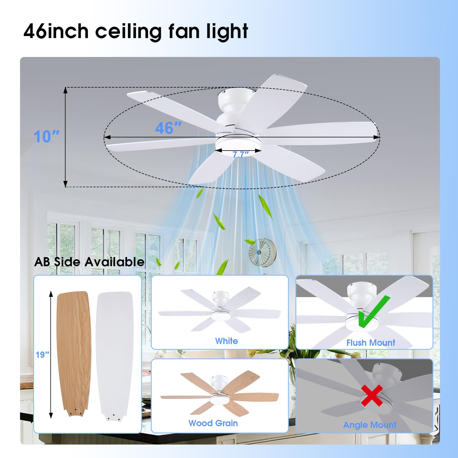 Remote and mobile app control six speeds and light settings from anywhere.