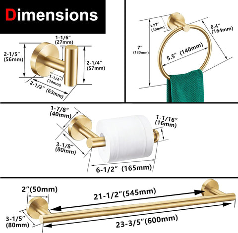Kwanicas brushed gold bathroom accessories set with installation hardware included