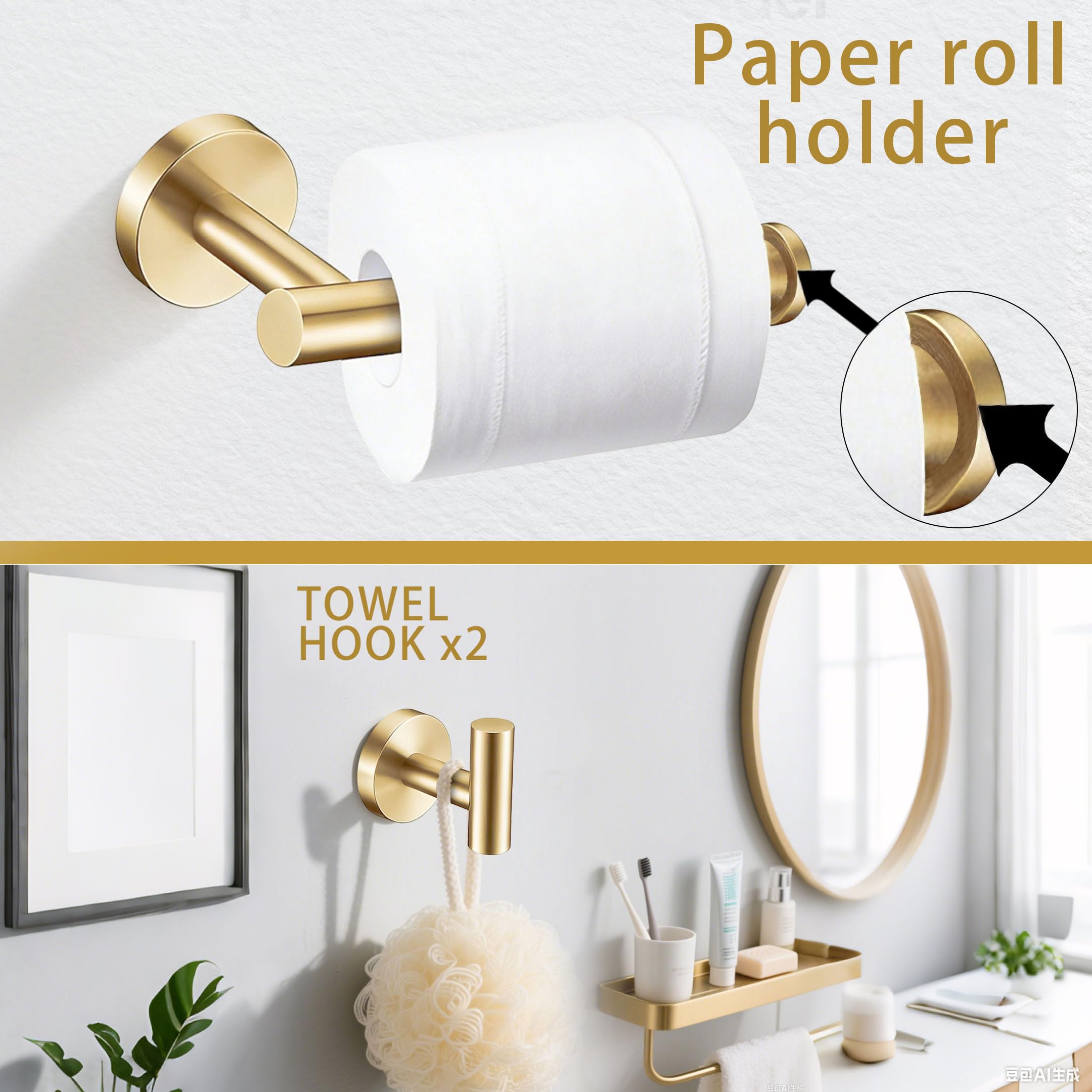 Kwanicas brushed gold towel hook, compact, wall-mounted for space saving