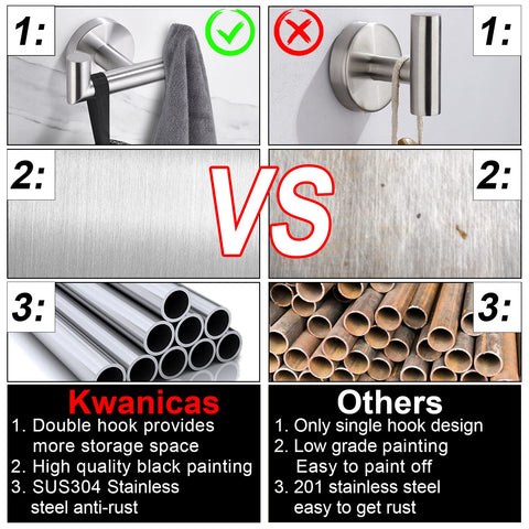 Kwanicas brushed nickel hook highlighting SUS304 stainless steel finish