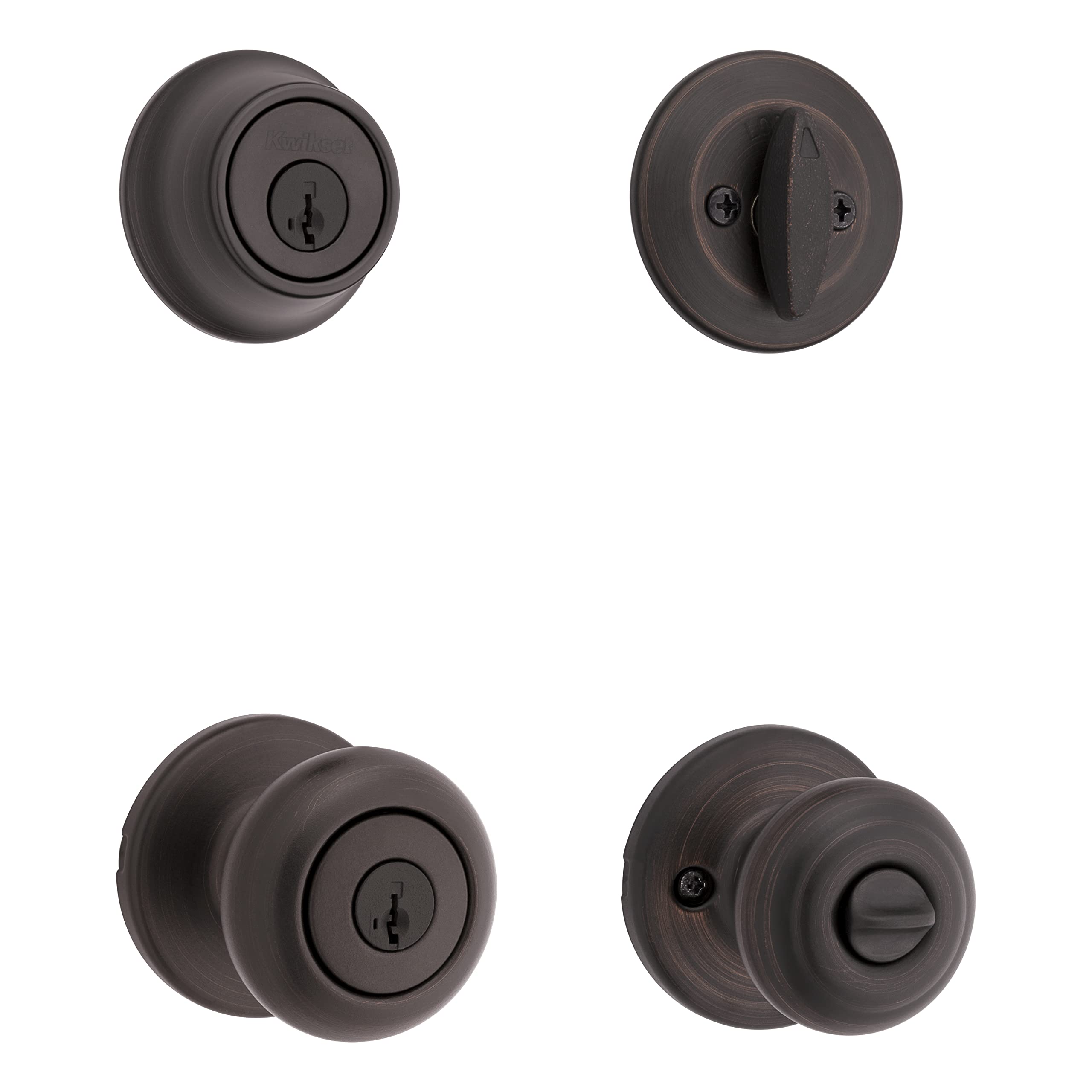 Kwikset 690 Cove deadbolt in Venetian Bronze enhances exterior security.
