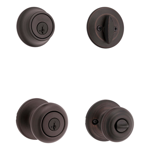 Kwikset 690 Cove deadbolt in Venetian Bronze enhances exterior security.