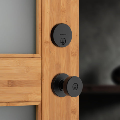 Kwikset 991 Pismo deadbolt in matte black for exterior security.