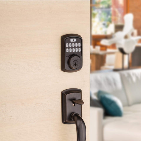Kwikset Aura SmartKey security close-up shows protection against break-ins.