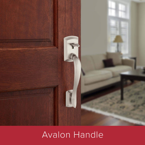 Kwikset Avalon satin nickel finish close-up highlighting Microban protection