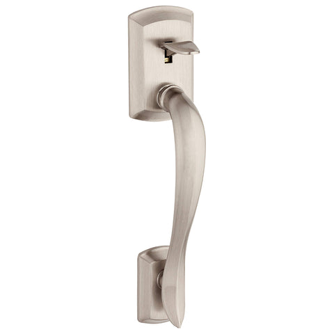 Kwikset Avalon traditional design in satin nickel finish suitable for many decors