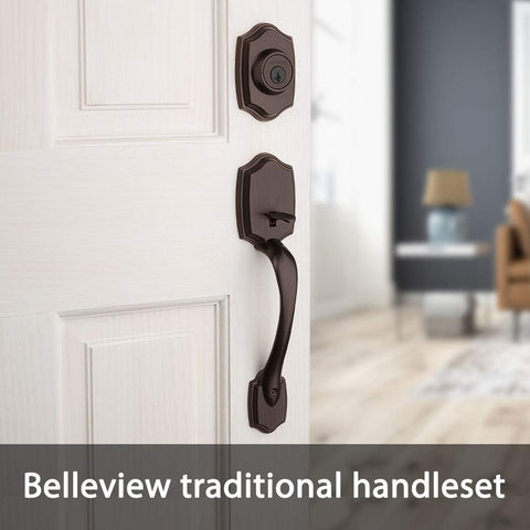 Kwikset Belleview interior knob and turn piece for easy daily entry.