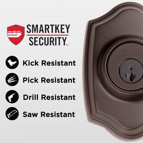 Kwikset Belleview venetian bronze finish close-up highlighting warm, traditional style.