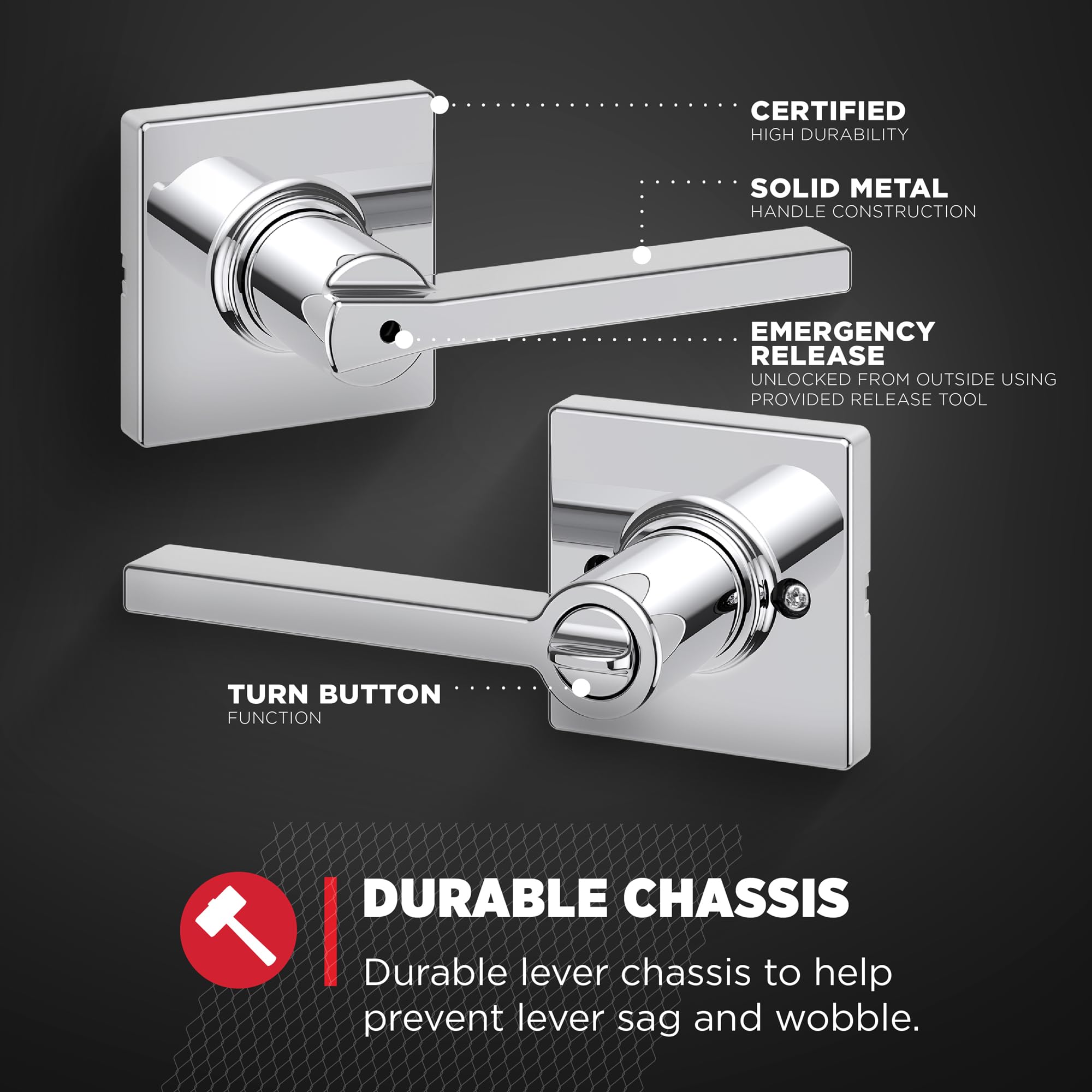 Polished chrome Casey finish matches chrome fixtures